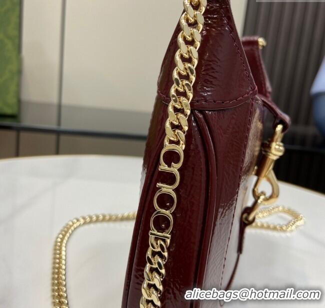 Original Cheap Gucci Jackie Notte Mini Bag in Crinkled Patent Leather ‎782889 Burgundy 2024