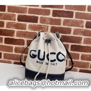 Best Grade Gucci Canvas Small Bucket bag with GUCCI Print 772856 Beige/Blue 2024