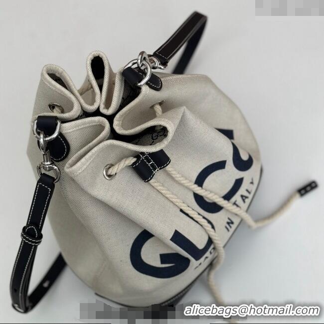 Best Grade Gucci Canvas Small Bucket bag with GUCCI Print 772856 Beige/Blue 2024