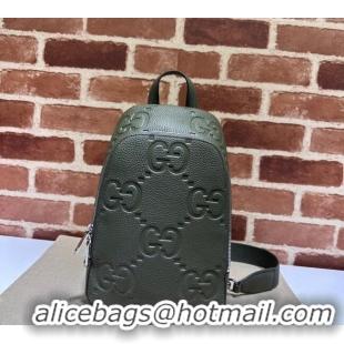 Best Price Gucci Mens Jumbo GG Leather Crossbody Bag 766937 Green 2024