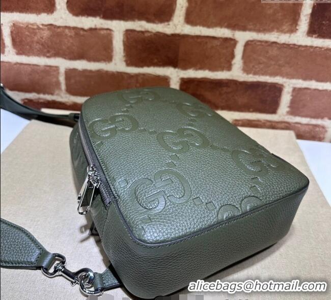 Best Price Gucci Mens Jumbo GG Leather Crossbody Bag 766937 Green 2024