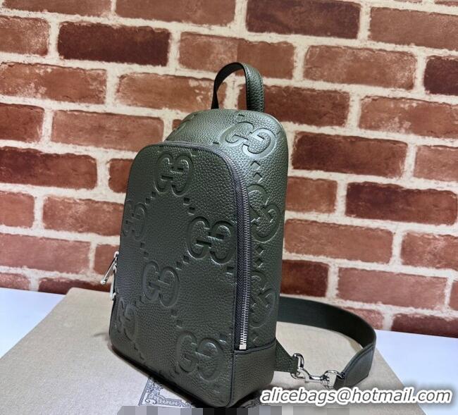 Best Price Gucci Mens Jumbo GG Leather Crossbody Bag 766937 Green 2024