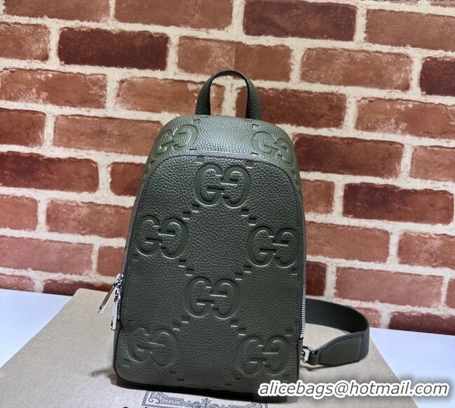 Best Price Gucci Mens Jumbo GG Leather Crossbody Bag 766937 Green 2024
