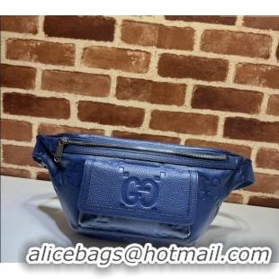 Grade Cheap Gucci Jumbo GG Embossed Leather Belt Bag 645093 Blue 2024