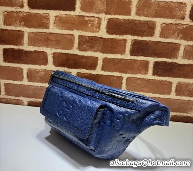 Grade Cheap Gucci Jumbo GG Embossed Leather Belt Bag 645093 Blue 2024
