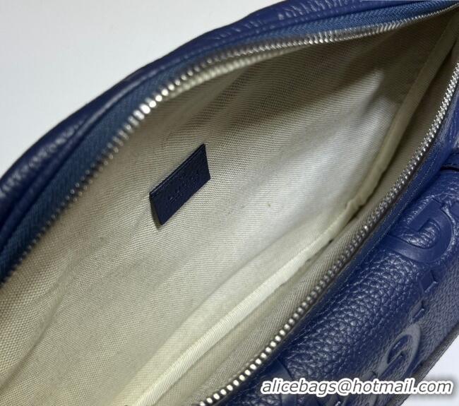Grade Cheap Gucci Jumbo GG Embossed Leather Belt Bag 645093 Blue 2024