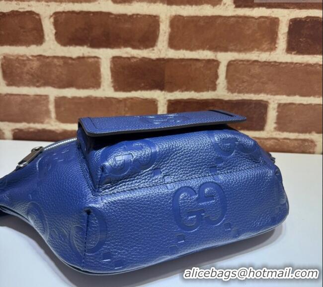Grade Cheap Gucci Jumbo GG Embossed Leather Belt Bag 645093 Blue 2024