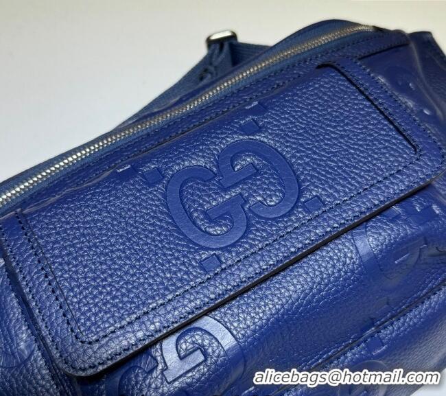Grade Cheap Gucci Jumbo GG Embossed Leather Belt Bag 645093 Blue 2024