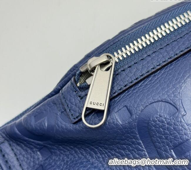 Grade Cheap Gucci Jumbo GG Embossed Leather Belt Bag 645093 Blue 2024