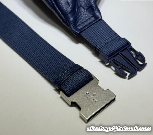 Grade Cheap Gucci Jumbo GG Embossed Leather Belt Bag 645093 Blue 2024