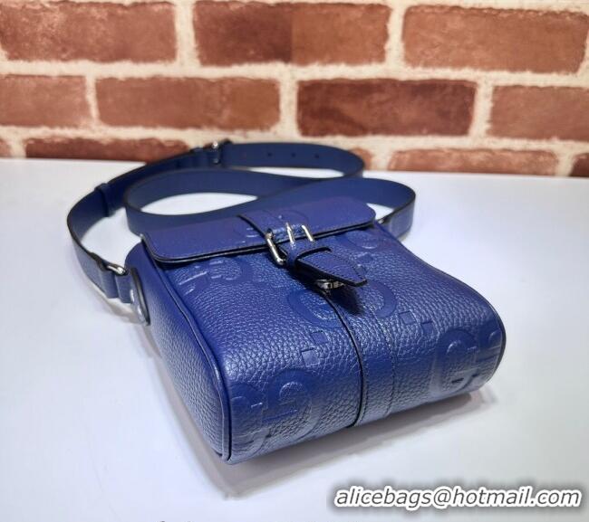 Hot Style Gucci Mens Jumbo GG Leather Small Messenger Bag 760235 Blue 2024