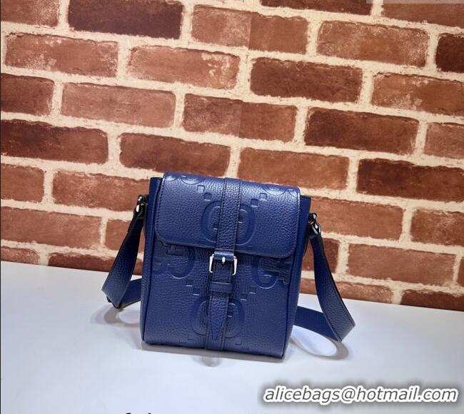 Hot Style Gucci Mens Jumbo GG Leather Small Messenger Bag 760235 Blue 2024