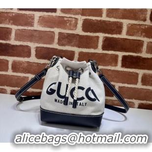 Inexpensive Gucci Canvas Mini Bucket bag with GUCCI Print 777166 Beige/Blue 2024