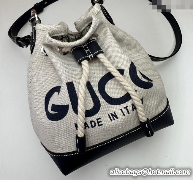 Inexpensive Gucci Canvas Mini Bucket bag with GUCCI Print 777166 Beige/Blue 2024