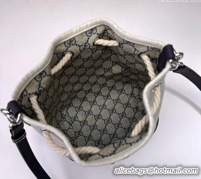 Inexpensive Gucci Canvas Mini Bucket bag with GUCCI Print 777166 Beige/Blue 2024