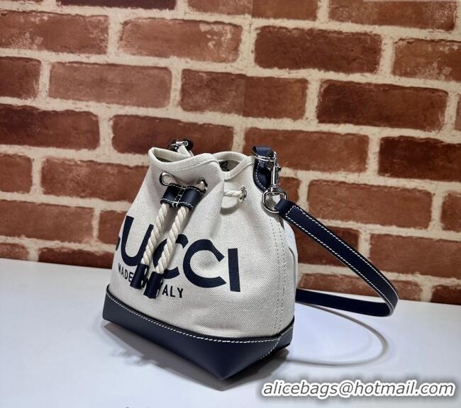 Inexpensive Gucci Canvas Mini Bucket bag with GUCCI Print 777166 Beige/Blue 2024