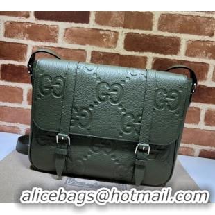 New Fashion Gucci Mens Jumbo GG Leather Medium Messenger Bag 760234 Green 2024