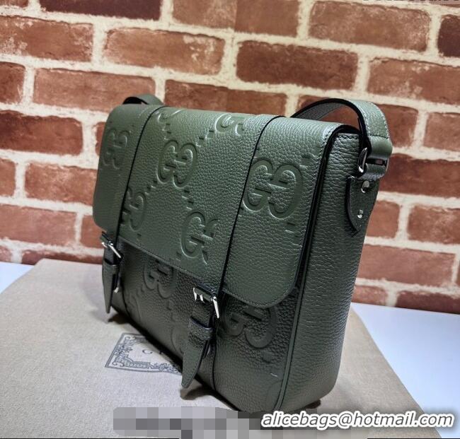 New Fashion Gucci Mens Jumbo GG Leather Medium Messenger Bag 760234 Green 2024