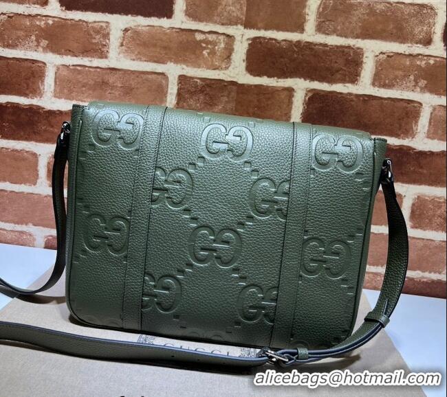 New Fashion Gucci Mens Jumbo GG Leather Medium Messenger Bag 760234 Green 2024