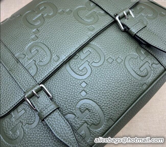 New Fashion Gucci Mens Jumbo GG Leather Medium Messenger Bag 760234 Green 2024