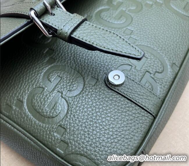 New Fashion Gucci Mens Jumbo GG Leather Medium Messenger Bag 760234 Green 2024