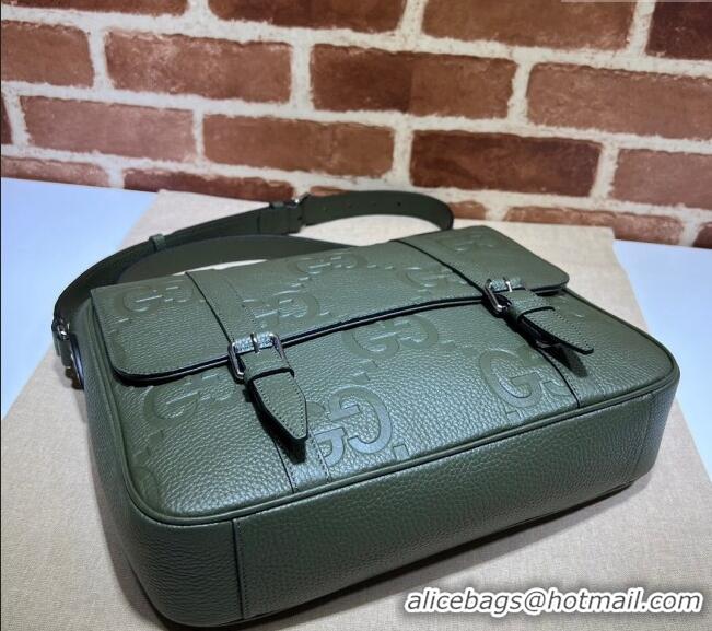 New Fashion Gucci Mens Jumbo GG Leather Medium Messenger Bag 760234 Green 2024