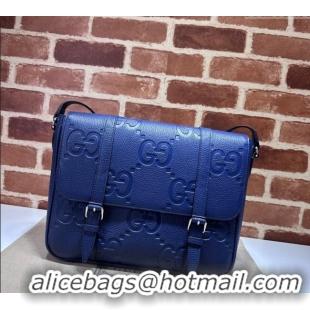 Classic Cheap Gucci Mens Jumbo GG Leather Medium Messenger Bag 760234 Blue 2024
