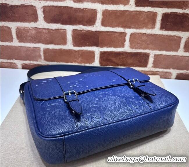 Classic Cheap Gucci Mens Jumbo GG Leather Medium Messenger Bag 760234 Blue 2024