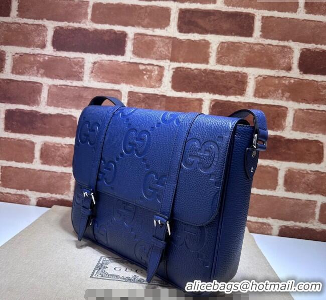 Classic Cheap Gucci Mens Jumbo GG Leather Medium Messenger Bag 760234 Blue 2024