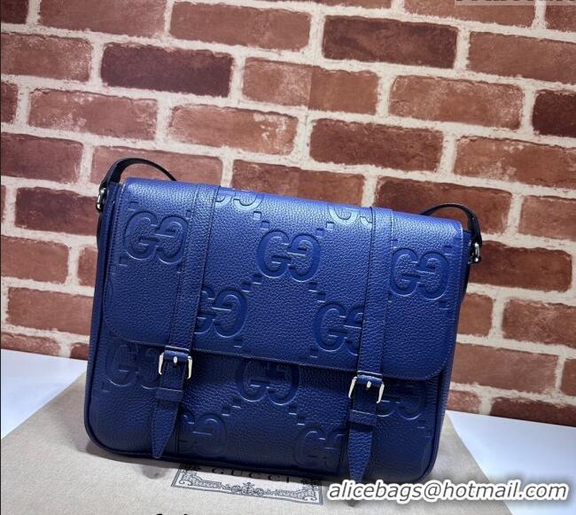 Classic Cheap Gucci Mens Jumbo GG Leather Medium Messenger Bag 760234 Blue 2024