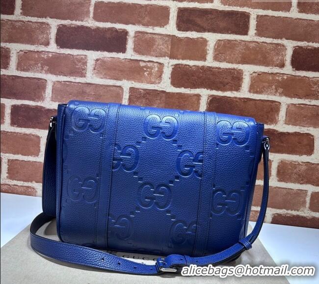 Classic Cheap Gucci Mens Jumbo GG Leather Medium Messenger Bag 760234 Blue 2024