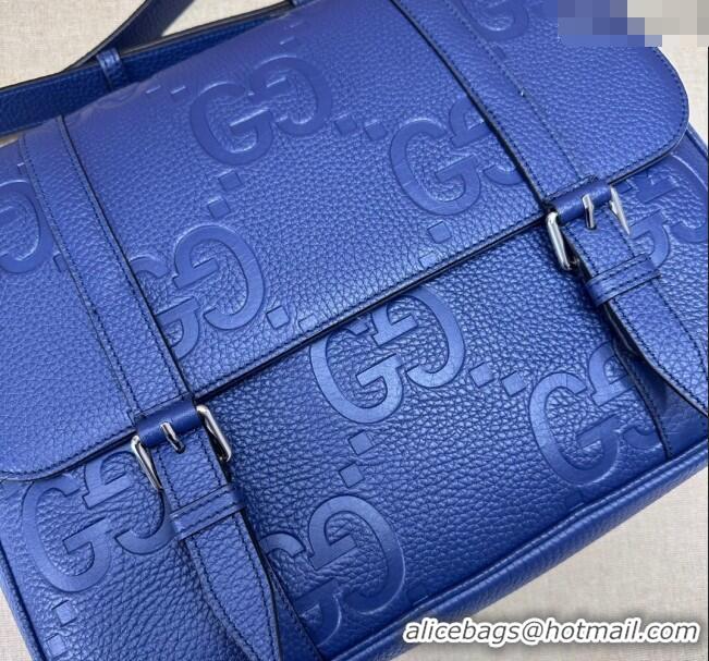 Classic Cheap Gucci Mens Jumbo GG Leather Medium Messenger Bag 760234 Blue 2024