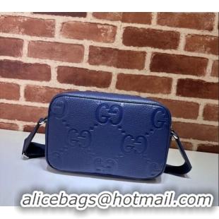 Luxury Fashion Gucci Mens Jumbo GG Leather medium messenger bag 766946 Blue 2024