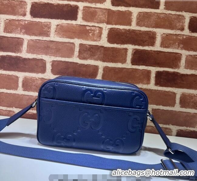 Luxury Fashion Gucci Mens Jumbo GG Leather medium messenger bag 766946 Blue 2024