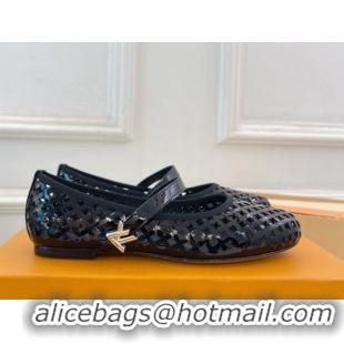 Sumptuous Louis Vuitton Romy Flat Ballerinas in Monogram Perforated Patent Leather Black 2025 1AGVES 50422174