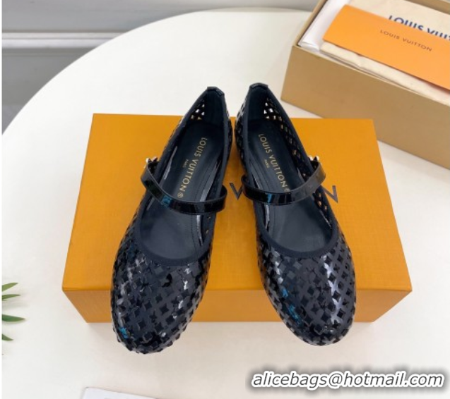 Sumptuous Louis Vuitton Romy Flat Ballerinas in Monogram Perforated Patent Leather Black 2025 1AGVES 50422174