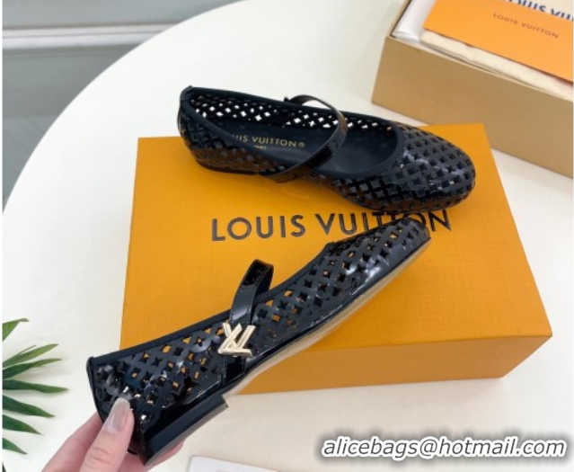 Sumptuous Louis Vuitton Romy Flat Ballerinas in Monogram Perforated Patent Leather Black 2025 1AGVES 50422174