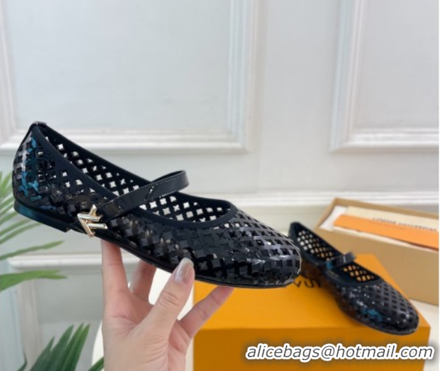 Sumptuous Louis Vuitton Romy Flat Ballerinas in Monogram Perforated Patent Leather Black 2025 1AGVES 50422174