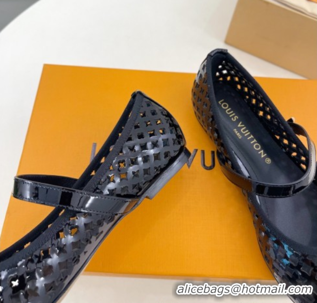 Sumptuous Louis Vuitton Romy Flat Ballerinas in Monogram Perforated Patent Leather Black 2025 1AGVES 50422174
