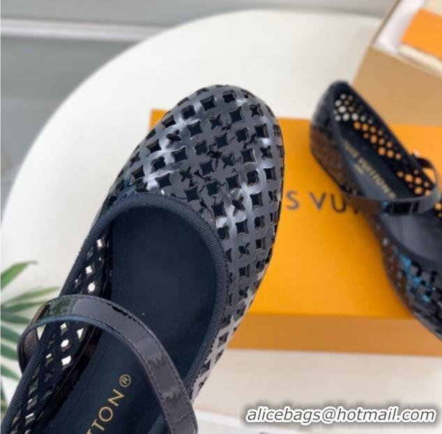Sumptuous Louis Vuitton Romy Flat Ballerinas in Monogram Perforated Patent Leather Black 2025 1AGVES 50422174