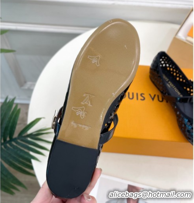 Sumptuous Louis Vuitton Romy Flat Ballerinas in Monogram Perforated Patent Leather Black 2025 1AGVES 50422174