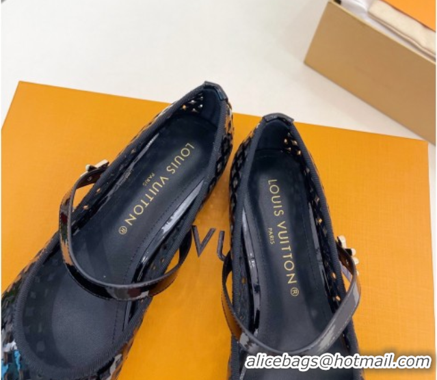 Sumptuous Louis Vuitton Romy Flat Ballerinas in Monogram Perforated Patent Leather Black 2025 1AGVES 50422174