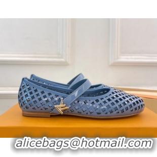Leisure Louis Vuitton Romy Flat Ballerinas in Monogram Perforated Patent Leather Blue 2025 1AGVES 0422175