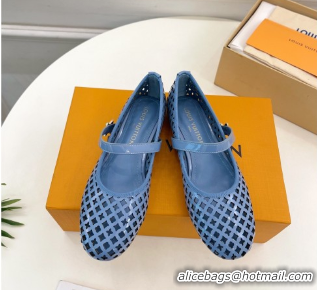 Leisure Louis Vuitton Romy Flat Ballerinas in Monogram Perforated Patent Leather Blue 2025 1AGVES 0422175