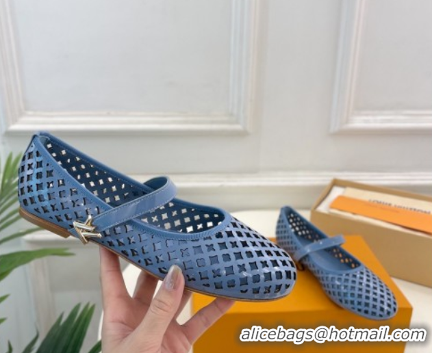 Leisure Louis Vuitton Romy Flat Ballerinas in Monogram Perforated Patent Leather Blue 2025 1AGVES 0422175