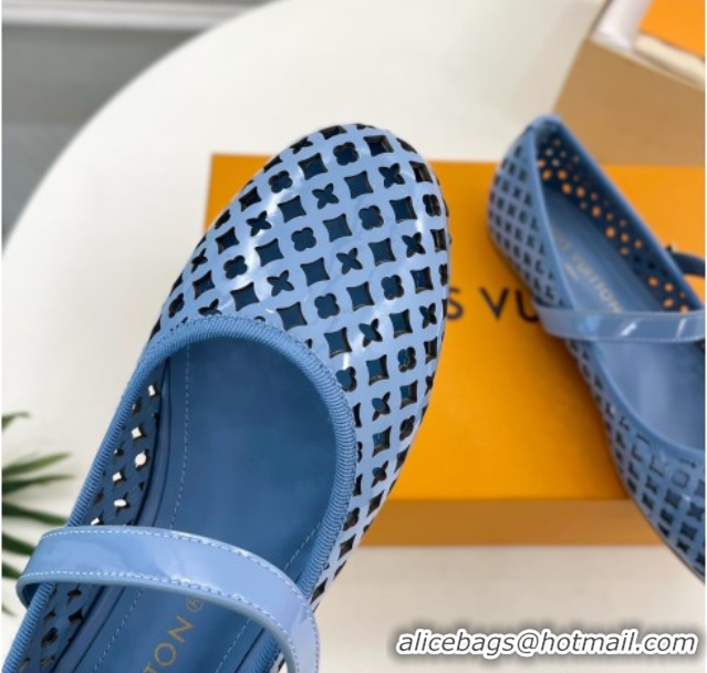 Leisure Louis Vuitton Romy Flat Ballerinas in Monogram Perforated Patent Leather Blue 2025 1AGVES 0422175