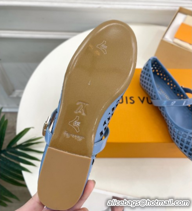 Leisure Louis Vuitton Romy Flat Ballerinas in Monogram Perforated Patent Leather Blue 2025 1AGVES 0422175