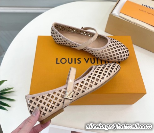 Pretty Style Louis Vuitton Romy Flat Ballerinas in Monogram Perforated Patent Leather Nude Pink 2025 1AGVES 0422176