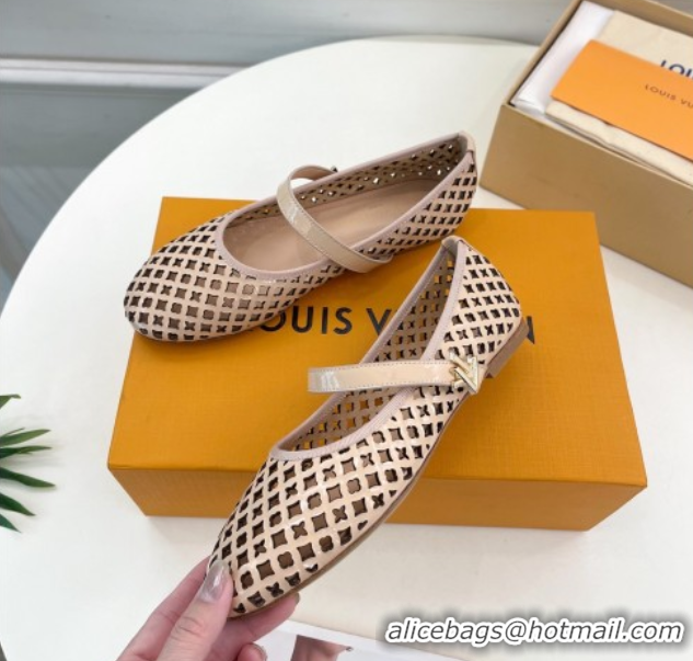 Pretty Style Louis Vuitton Romy Flat Ballerinas in Monogram Perforated Patent Leather Nude Pink 2025 1AGVES 0422176