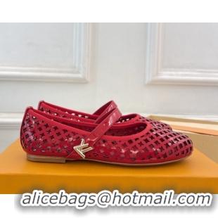 Grade Quality Louis Vuitton Romy Flat Ballerinas in Monogram Perforated Patent Leather Red 2025 1AGVES 0422177